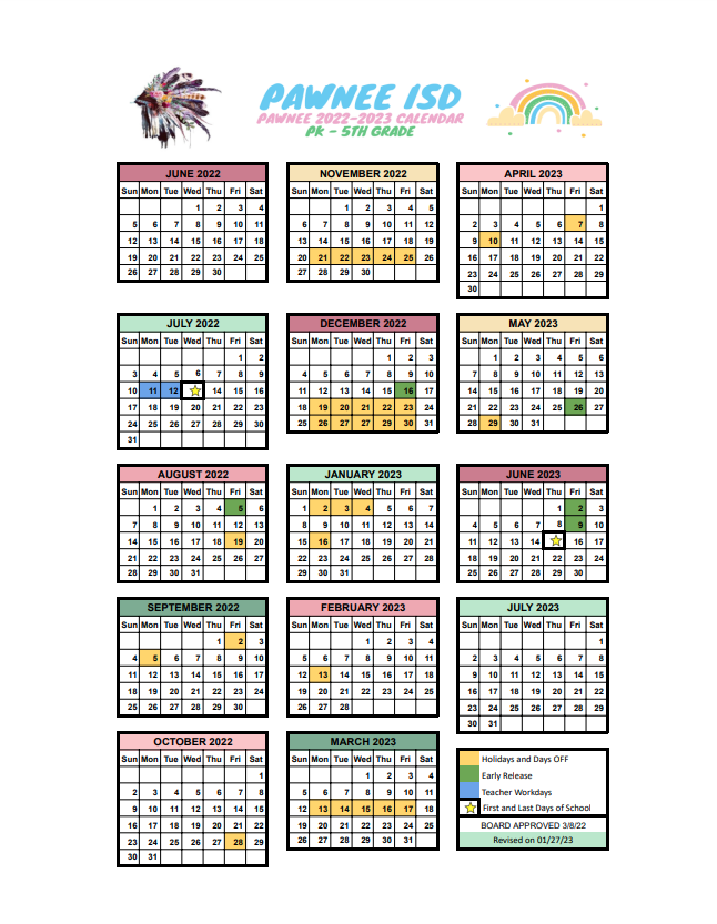 PK - 5th Grade Calendar